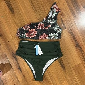 One shoulder, high waisted two piece swimsuit